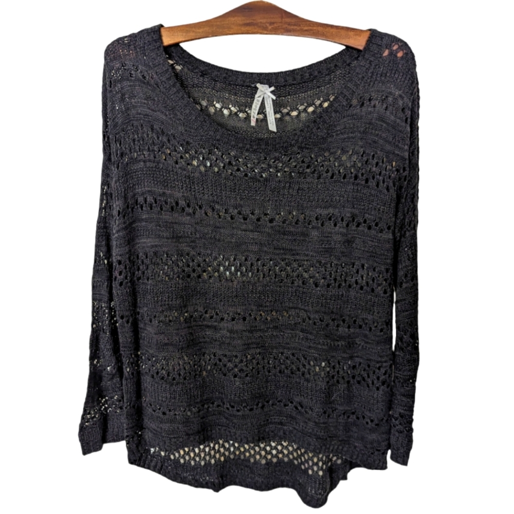 Sweater Loose Knit J.O. & Co. See Through Charcoal Grey Ladies Medium
